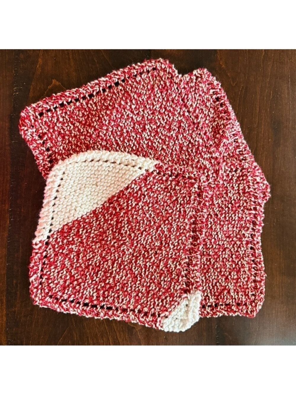 Handmade Red and White Knit Washcloths 4 pack 100% cotton